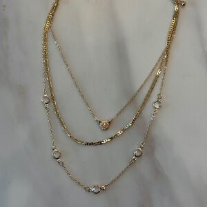 Chic Gold Layered Necklace with Crystal Accents